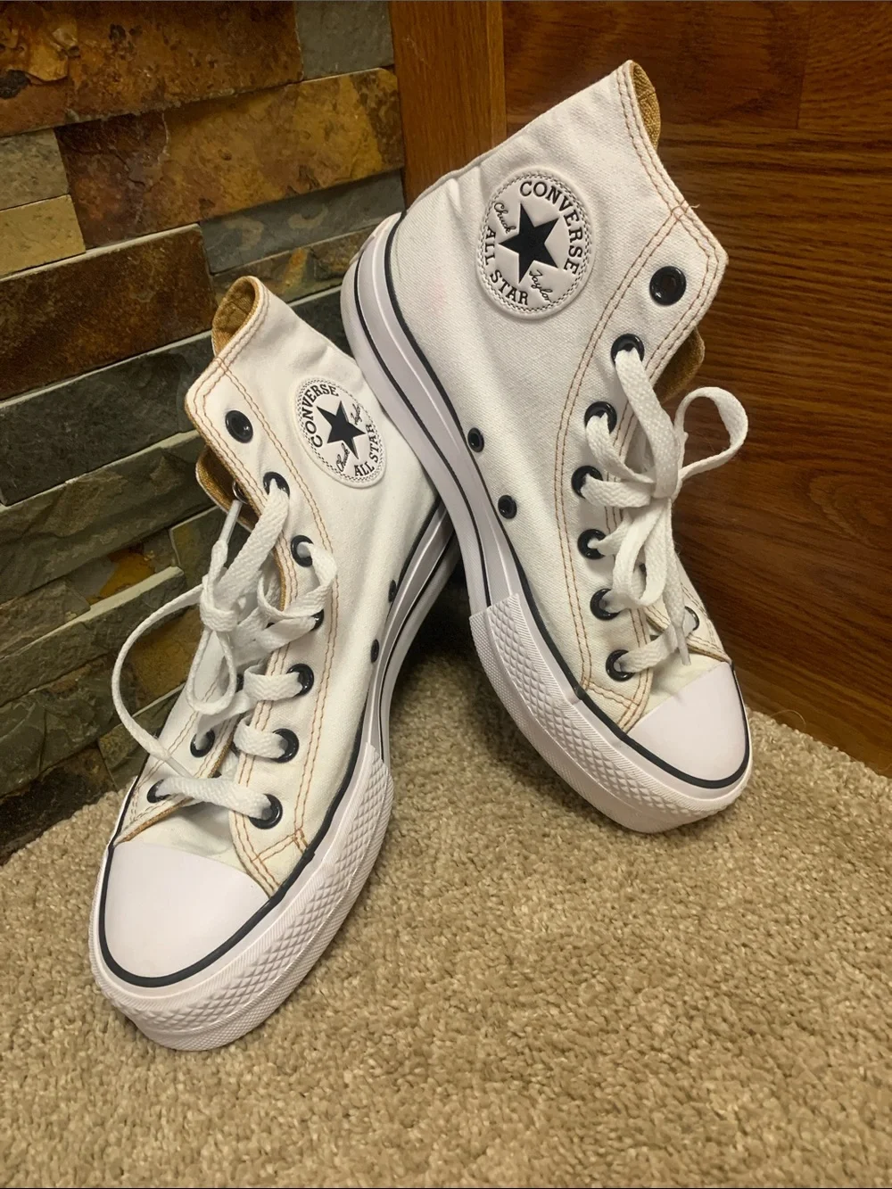 Converse   White High Top Sneakers with Black Trim
